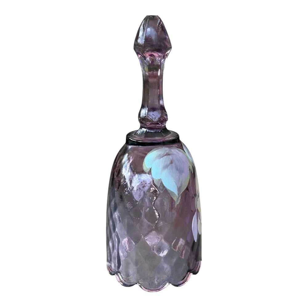 Hand Painted‎ Fenton Oval Purple Bell Floral Design Signed